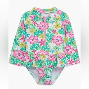Little Me Tropical Long Sleeve Kids Rashguard Swimsuit